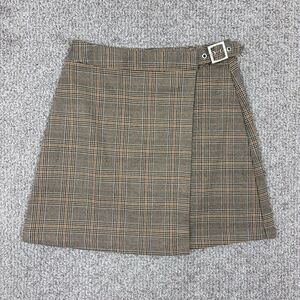 John Galt Wrap Skirt Women One Size Brown Plaid Mini Buckle Preppy Fall Academia